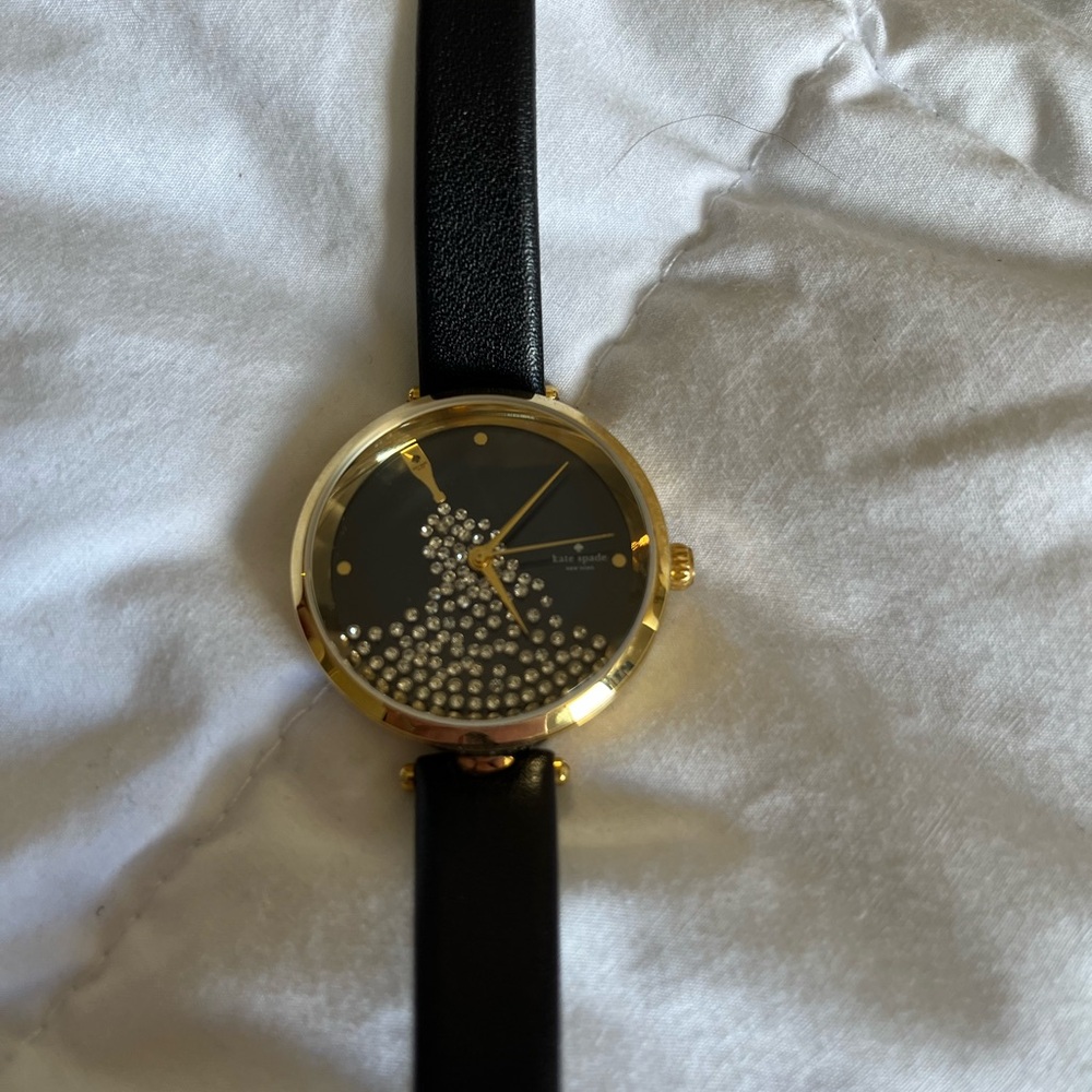 Kate spade Elegant Black and Gold Watch with Crystal Accents champagne bottle - Picture 2 of 4